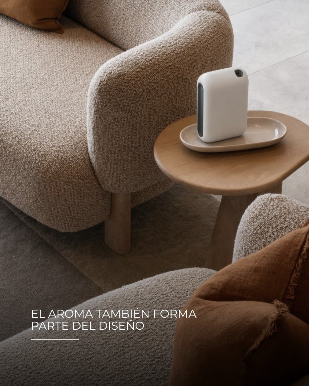Equipo chico junto a un sillón de boucle